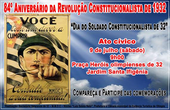 Câmara convida à solenidade de 9 de julho comemorativa a Revolução Paulista de 1932