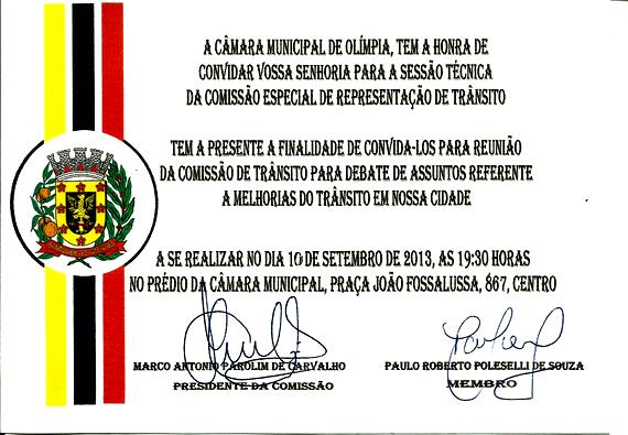 Convite para debater sobre as melhorias no trânsito que ocorrerá no dia 10/09/13
