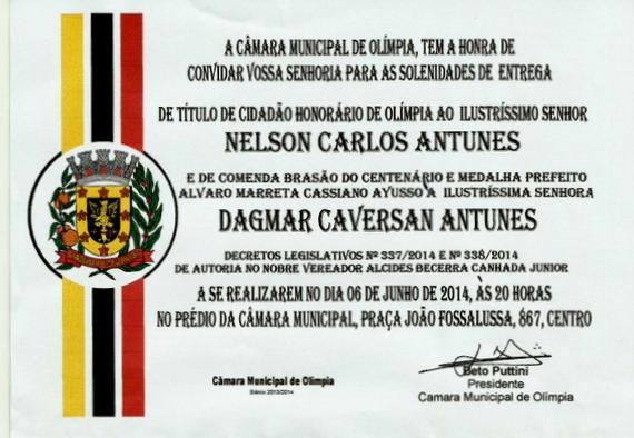 Solenidade de títulos aos Srs Nelson C. Antunes e Dagmar C. Antunes, nesta sexta