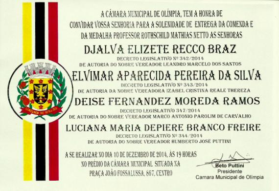 Câmara faz solenidade para entregas de comendas e medalhas na quarta-feira (10)