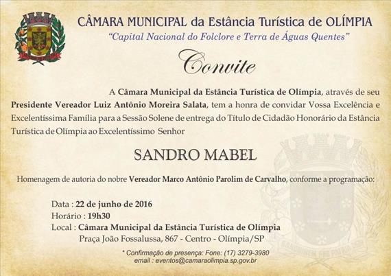 Câmara concede o titulo de cidadão ao empresário Sandro Mabel