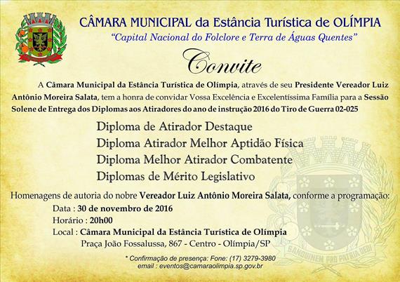Entrega de diplomas aos Atiradores do Ano do Tiro de Guerra 02-025, hoje às 20h