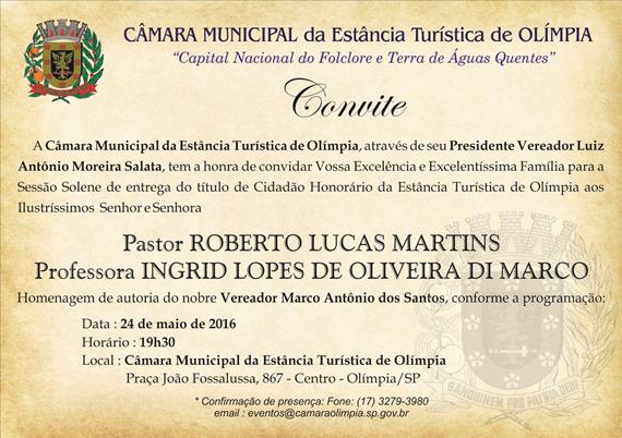 Sessão entrega título de Cidadão Honorário Pastor Roberto e Professora Ingrid