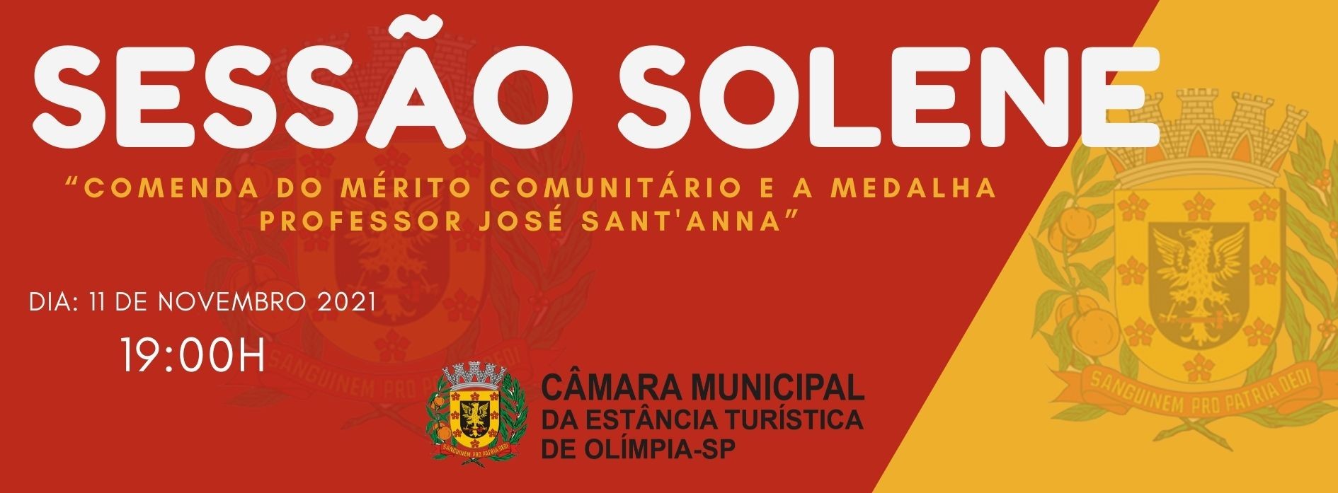 Câmara convida para Concessão de Comenda do Mérito Comunitário e medalha Professor José Sant'anna na próxima quinta-feira