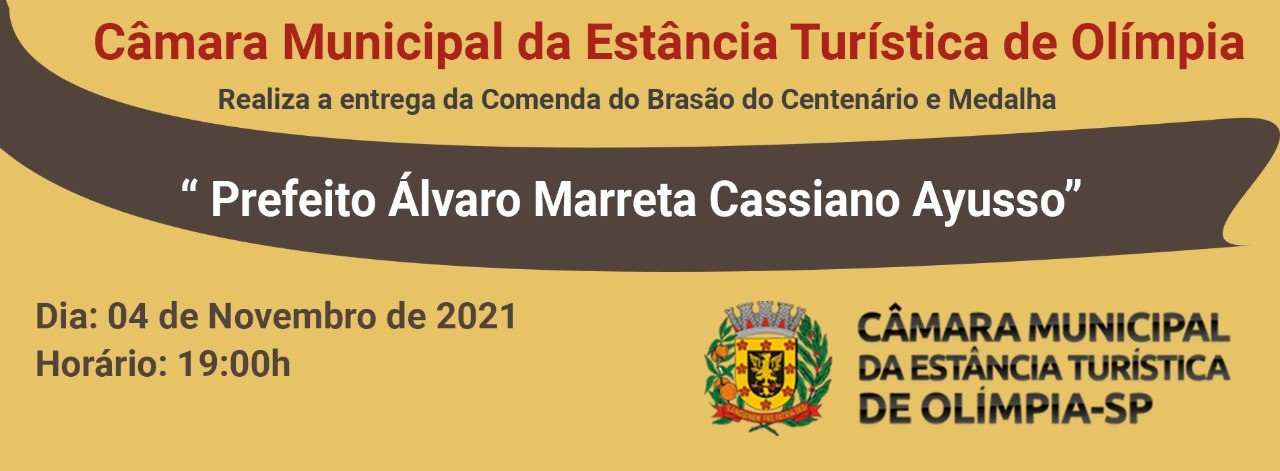 Câmara convida população para entrega da Comenda do Brasão do Centenário e Medalha 
