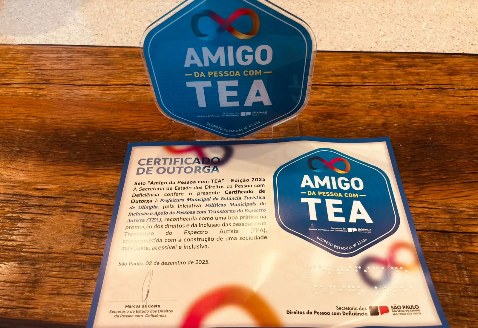 Políticas da Câmara e Prefeitura levam Olímpia a receber Selo Amigo da Pessoa com TEA