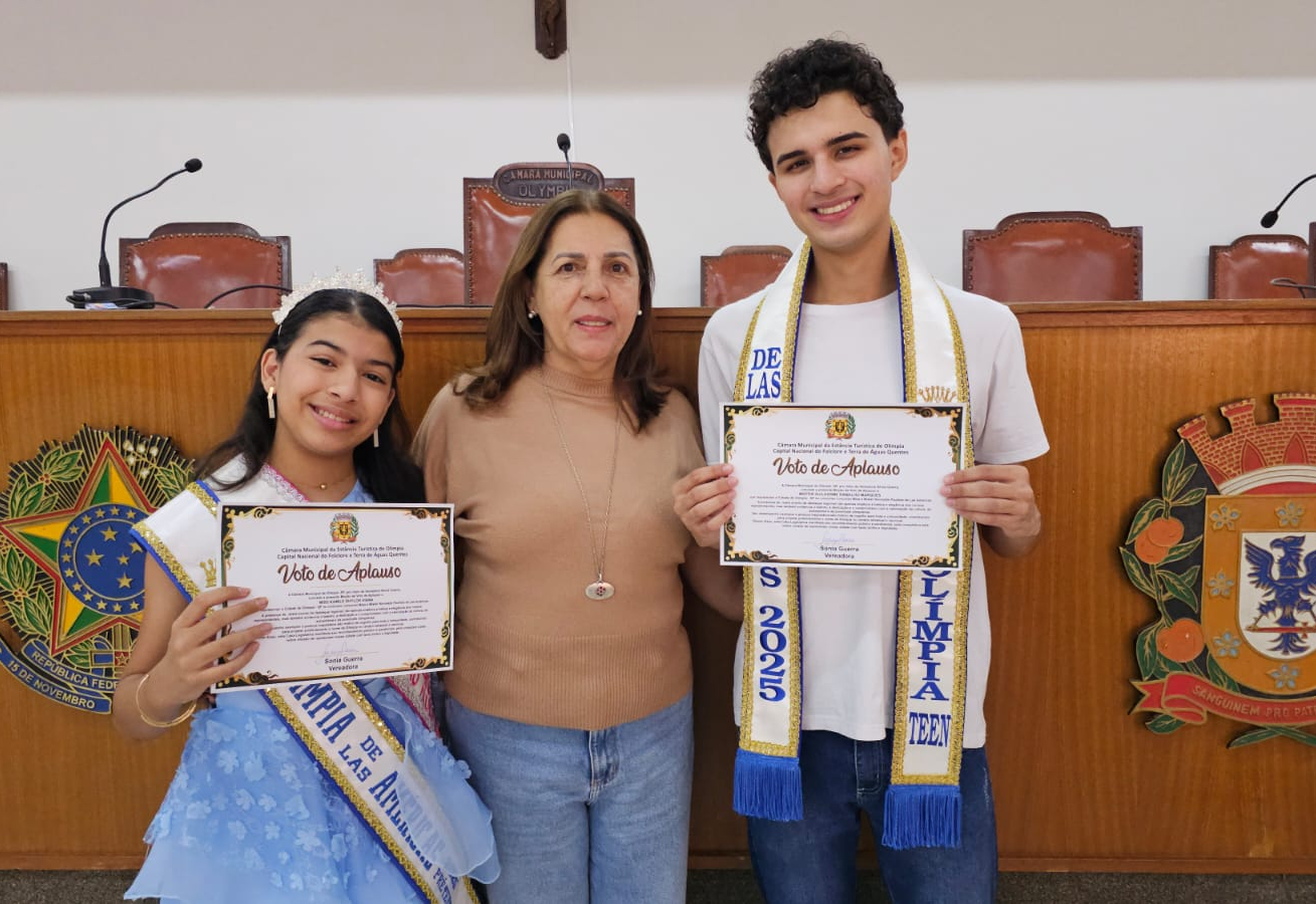 Olímpia homenageia Kamile e Guilherme por destaque no concurso Noroeste Paulista